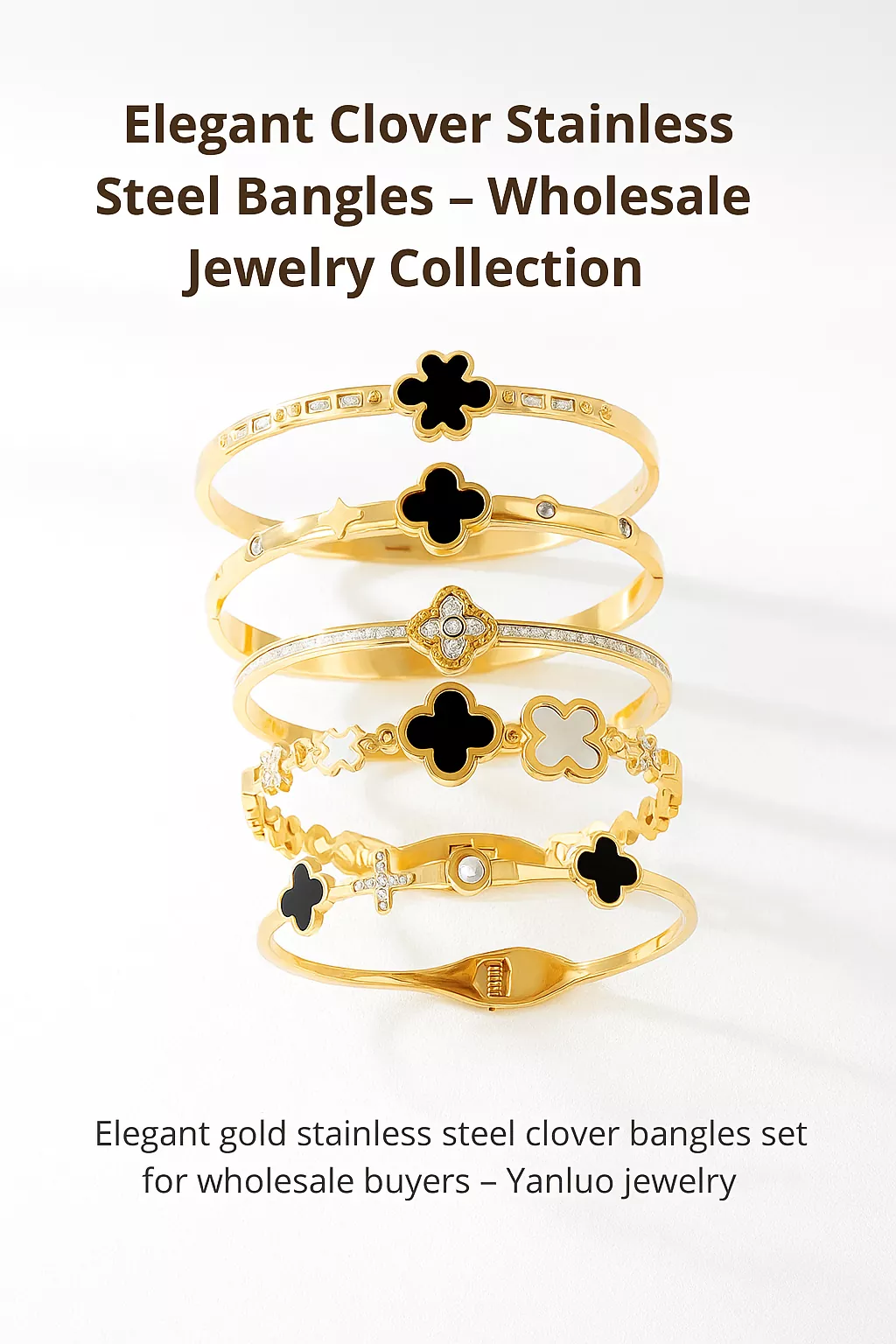 Elegant gold stainless steel clover bangles set for wholesale buyers – Yanluo Jewelry