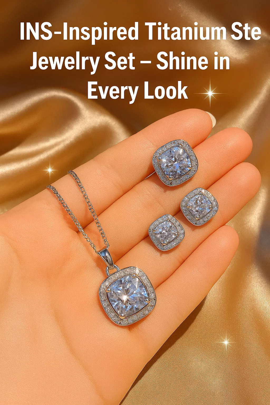 INS Style Titanium Steel Jewelry Set with Cubic Zirconia