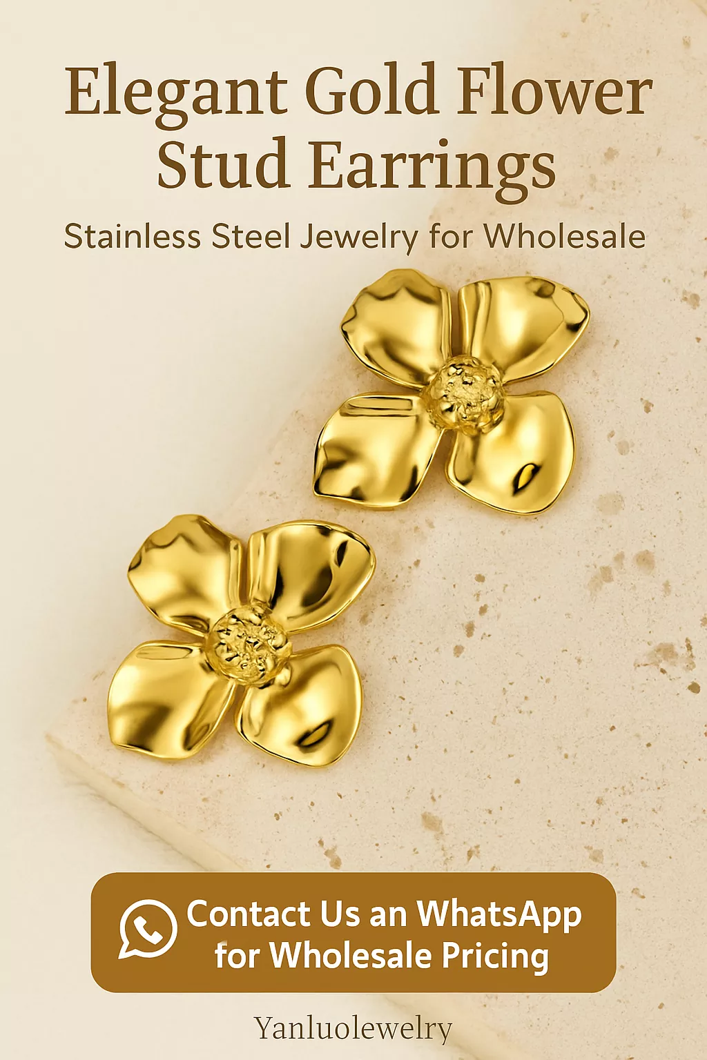 Elegant gold flower stainless steel stud earrings for wholesale suppliers – YanluoJewelry