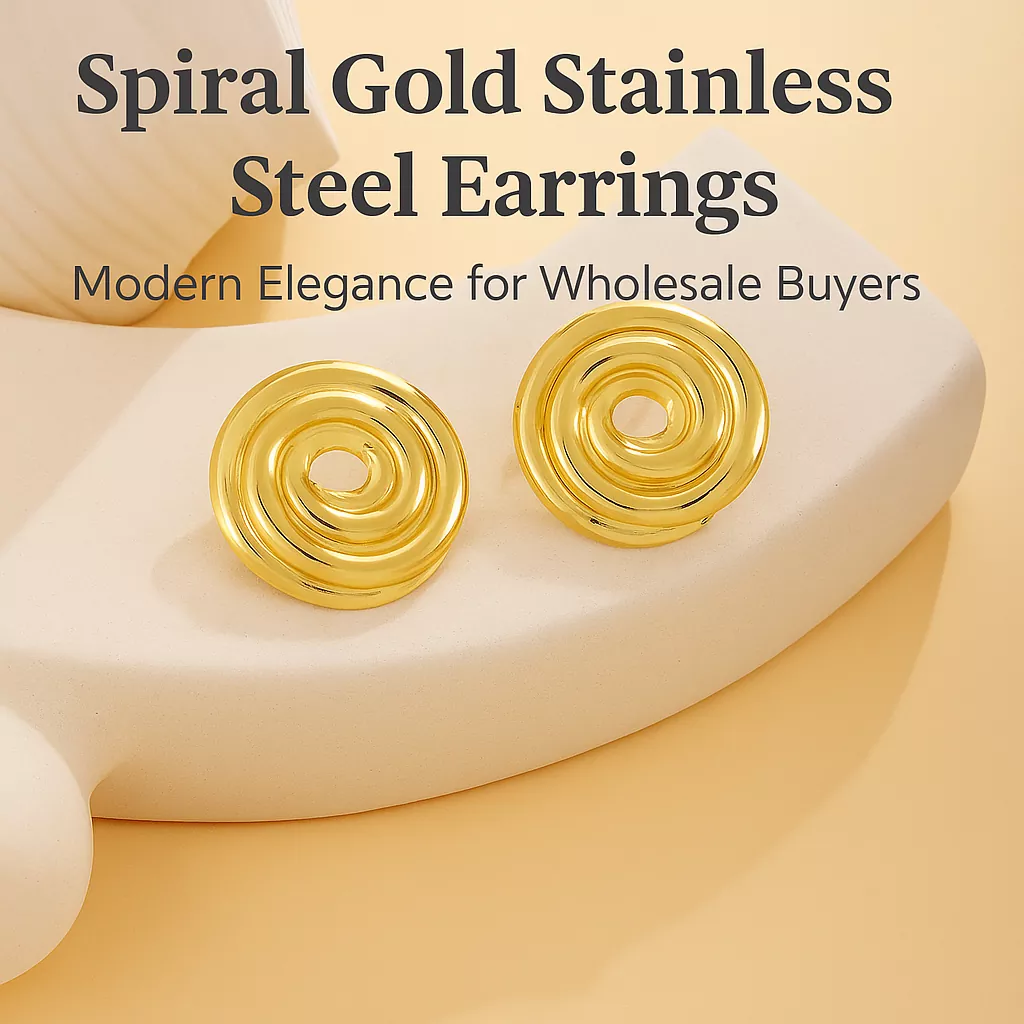 Spiral-shaped gold stainless steel stud earrings on display – Yanluo Jewelry wholesale supplier