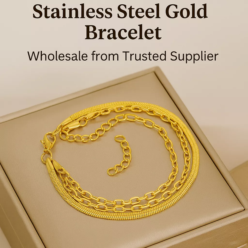 Triple-layer gold stainless steel bracelet with adjustable chain for wholesale by Yanluo Jewelry