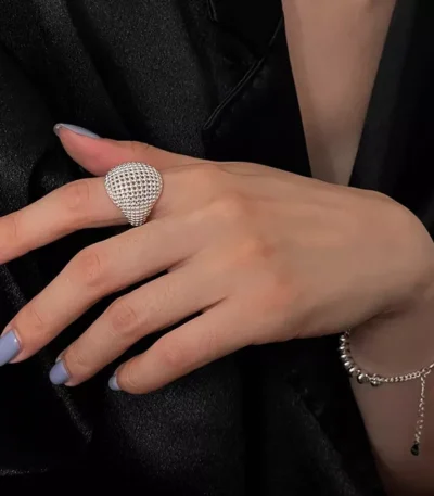 Silver stainless steel statement ring with full pavé zircon design, wholesale jewelry by Yanluo Jewelry