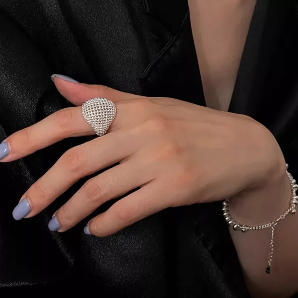 Silver stainless steel statement ring with full pavé zircon design, wholesale jewelry by Yanluo Jewelry