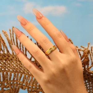 Gold stainless steel ring with crystal accents, elegant wholesale jewelry showcased by Yanluo Jewelry