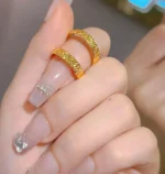 Gold textured stainless steel ring with hammered design, durable wholesale jewelry by Yanluo Jewelry