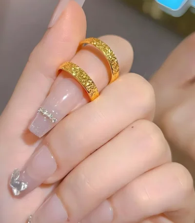 Gold textured stainless steel ring with hammered design, durable wholesale jewelry by Yanluo Jewelry