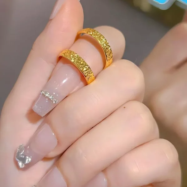 Gold textured stainless steel ring with hammered design, durable wholesale jewelry by Yanluo Jewelry