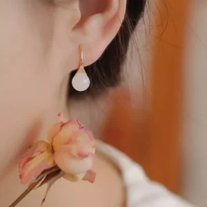 Elegant stainless steel minimalist earrings with jade-style drop for wholesale buyers