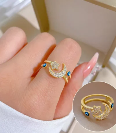 Moon and star stainless steel crystal ring wholesale supplier Yanluo Jewelry