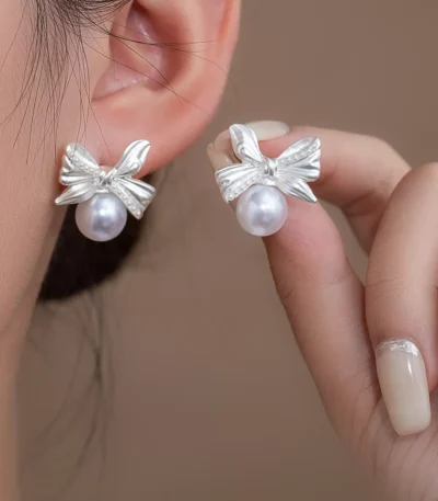 Pearl bow knot stainless steel earrings wholesale supplier Yanluo Jewelry