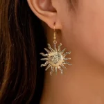 Sun motif stainless steel drop earrings wholesale supplier Yanluo Jewelry