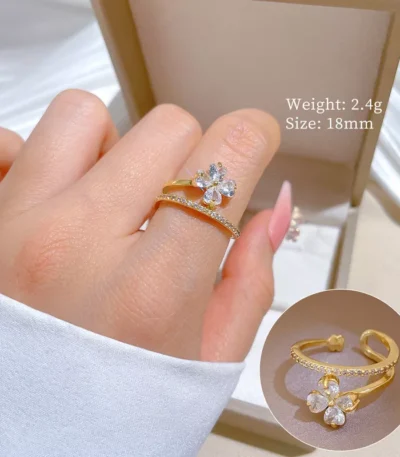 Adjustable flower crystal stainless steel ring wholesale supplier Yanluo Jewelry