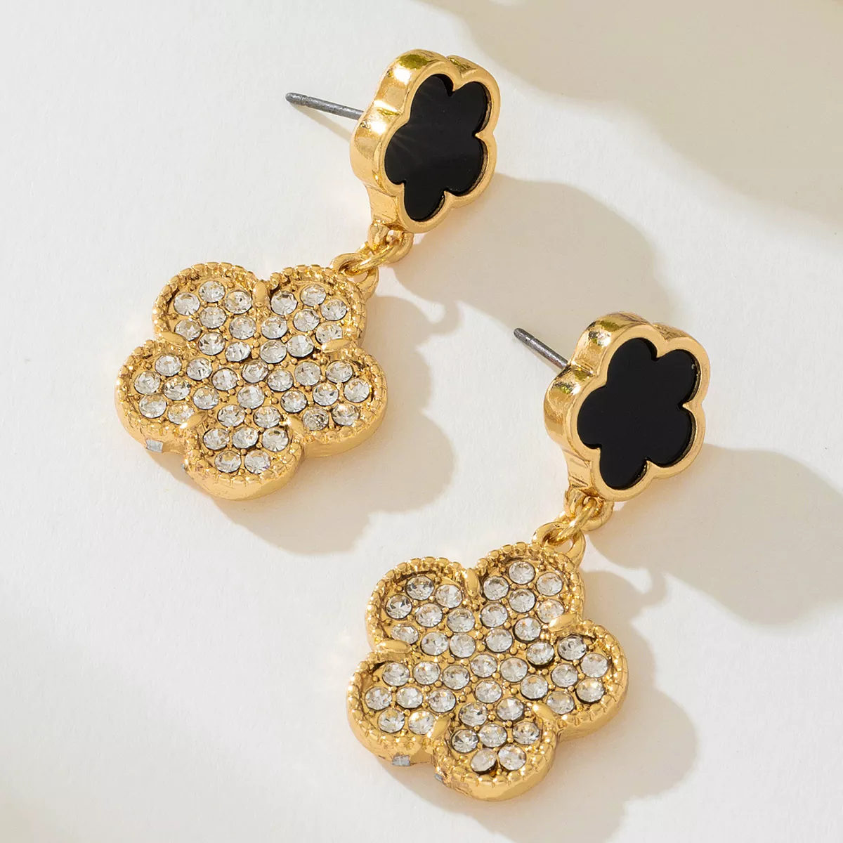 Black and gold clover stainless steel drop earrings wholesale supplier Yanluo Jewelry