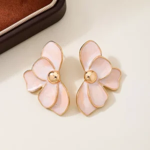 Pink enamel flower stainless steel earrings wholesale supplier Yanluo Jewelry