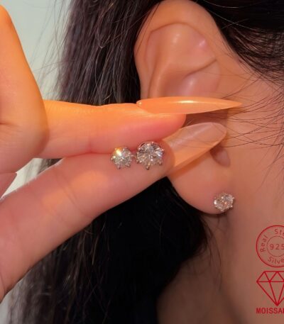 跨境经典六爪四爪D色莫桑石耳钉女925纯银耳饰日常百搭简约时尚OL 阿里巴巴